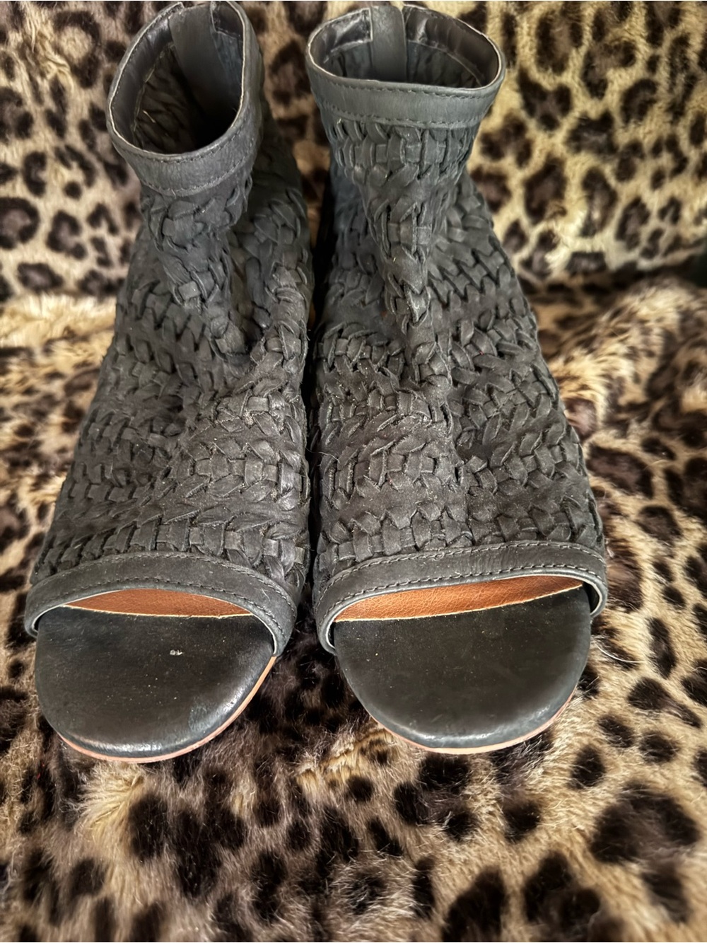 Lucky Brand Woven Open-Toe Ankle Booties - Black